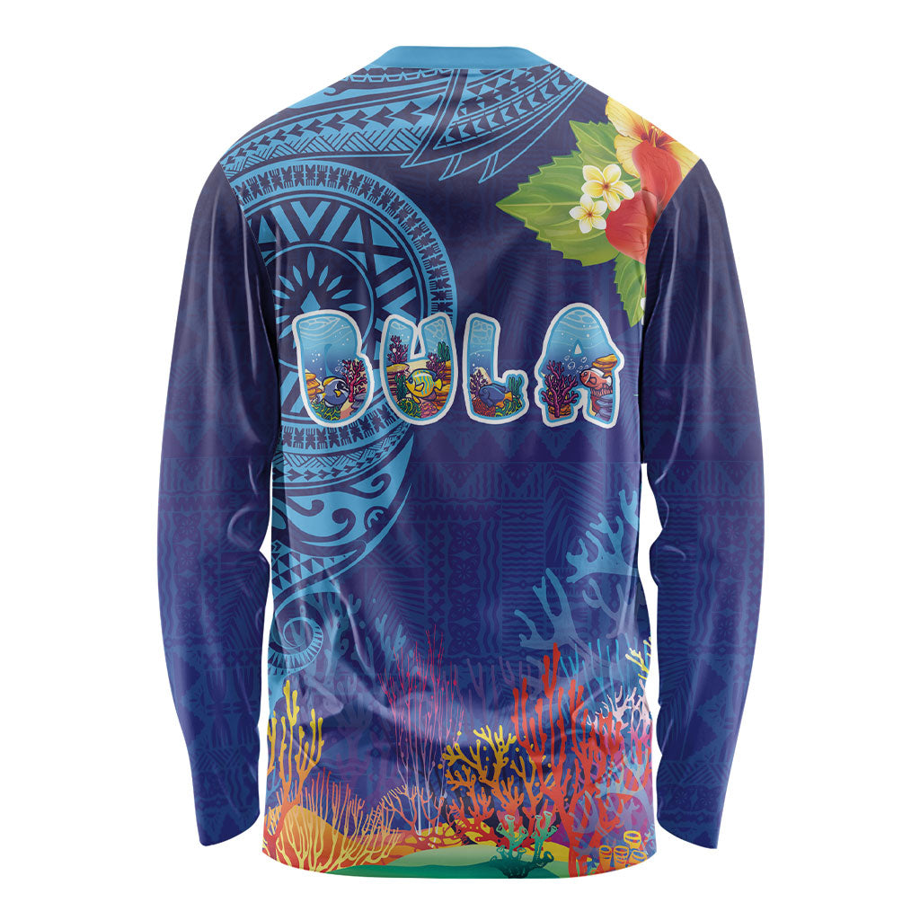 Fiji Day Long Sleeve Shirt Coral Reef with Tapa Motifs and Hibiscus Ocean Vibe