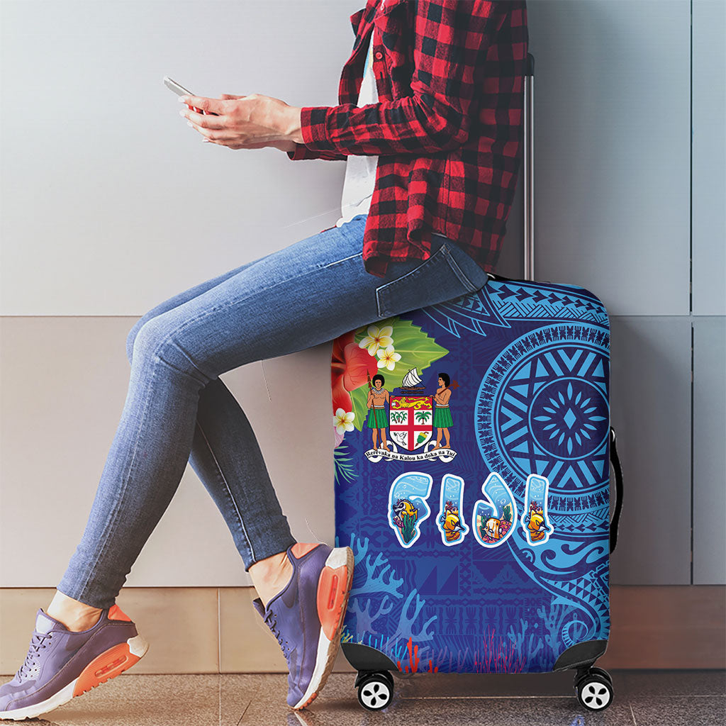 Fiji Day Luggage Cover Coral Reef with Tapa Motifs and Hibiscus Ocean Vibe