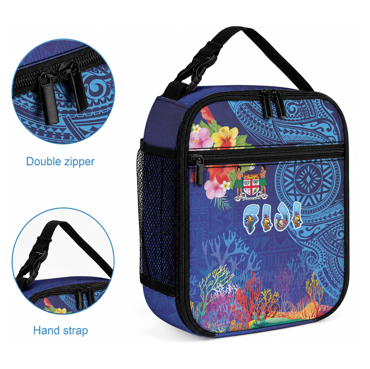 Fiji Day Lunch Bag Coral Reef with Tapa Motifs and Hibiscus Ocean Vibe