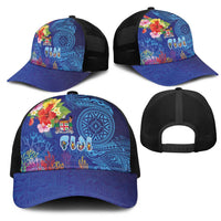 Fiji Day Mesh Trucker Cap Coral Reef with Tapa Motifs and Hibiscus Ocean Vibe
