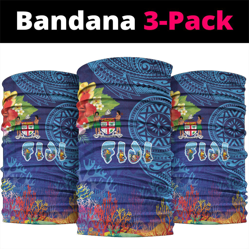 Fiji Day Neck Gaiter Coral Reef with Tapa Motifs and Hibiscus Ocean Vibe