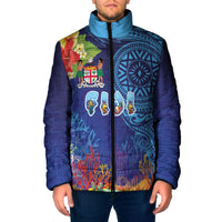 Fiji Day Padded Jacket Coral Reef with Tapa Motifs and Hibiscus Ocean Vibe