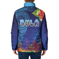 Fiji Day Padded Jacket Coral Reef with Tapa Motifs and Hibiscus Ocean Vibe