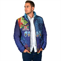 Fiji Day Padded Jacket Coral Reef with Tapa Motifs and Hibiscus Ocean Vibe