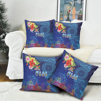 Fiji Day Pillow Cover Coral Reef with Tapa Motifs and Hibiscus Ocean Vibe