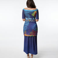 Fiji Day Puletasi Coral Reef with Tapa Motifs and Hibiscus Ocean Vibe