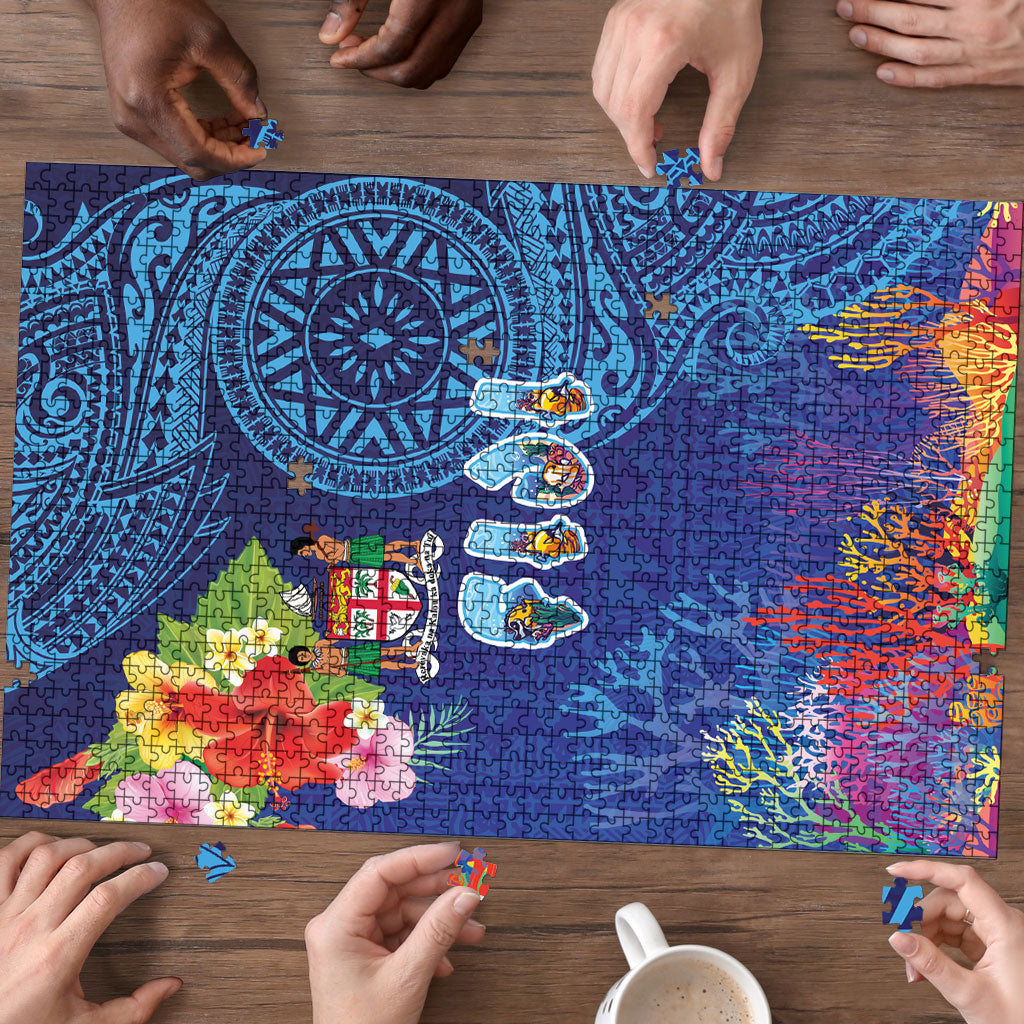 Fiji Day Puzzle Coral Reef with Tapa Motifs and Hibiscus Ocean Vibe
