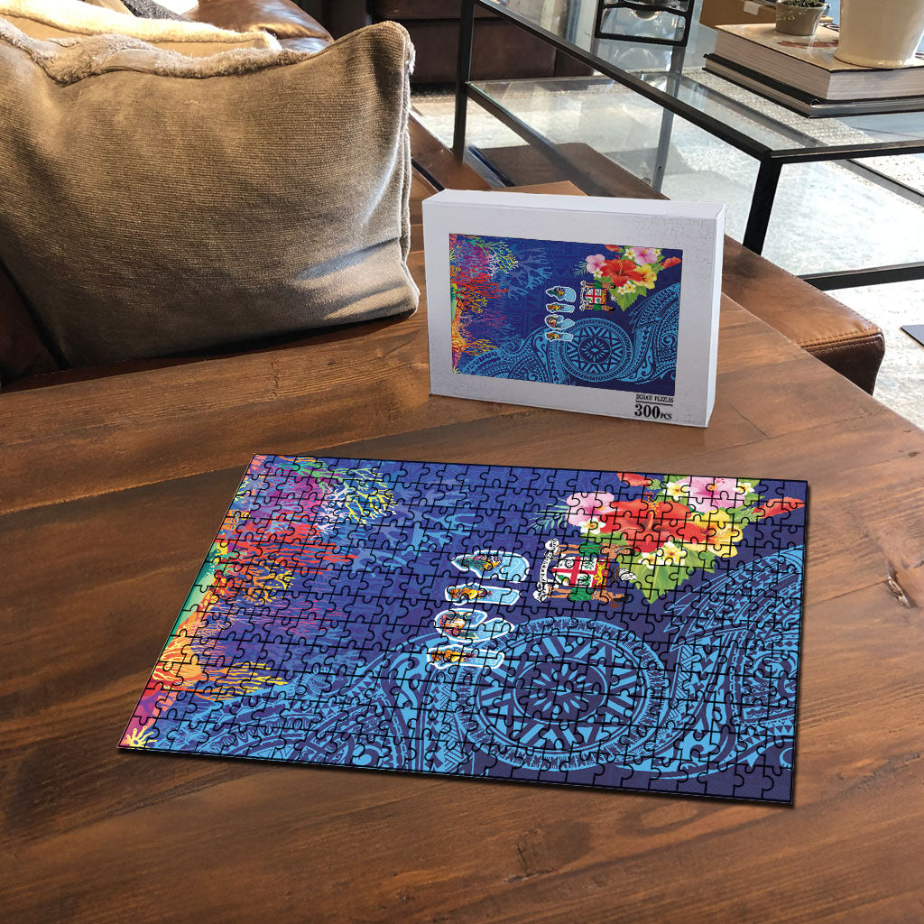 Fiji Day Puzzle Coral Reef with Tapa Motifs and Hibiscus Ocean Vibe