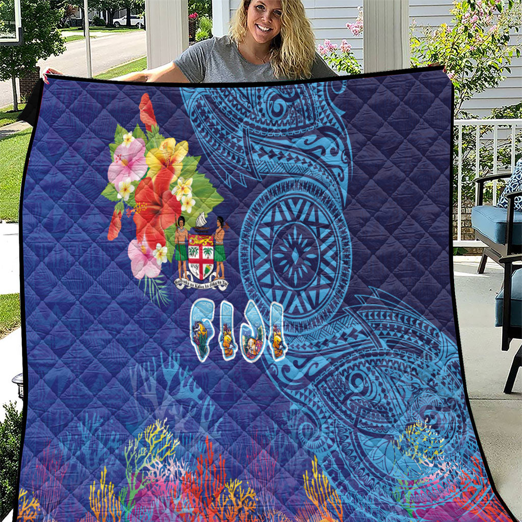 Fiji Day Quilt Coral Reef with Tapa Motifs and Hibiscus Ocean Vibe