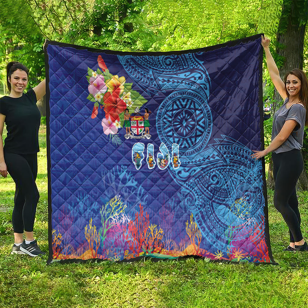 Fiji Day Quilt Coral Reef with Tapa Motifs and Hibiscus Ocean Vibe
