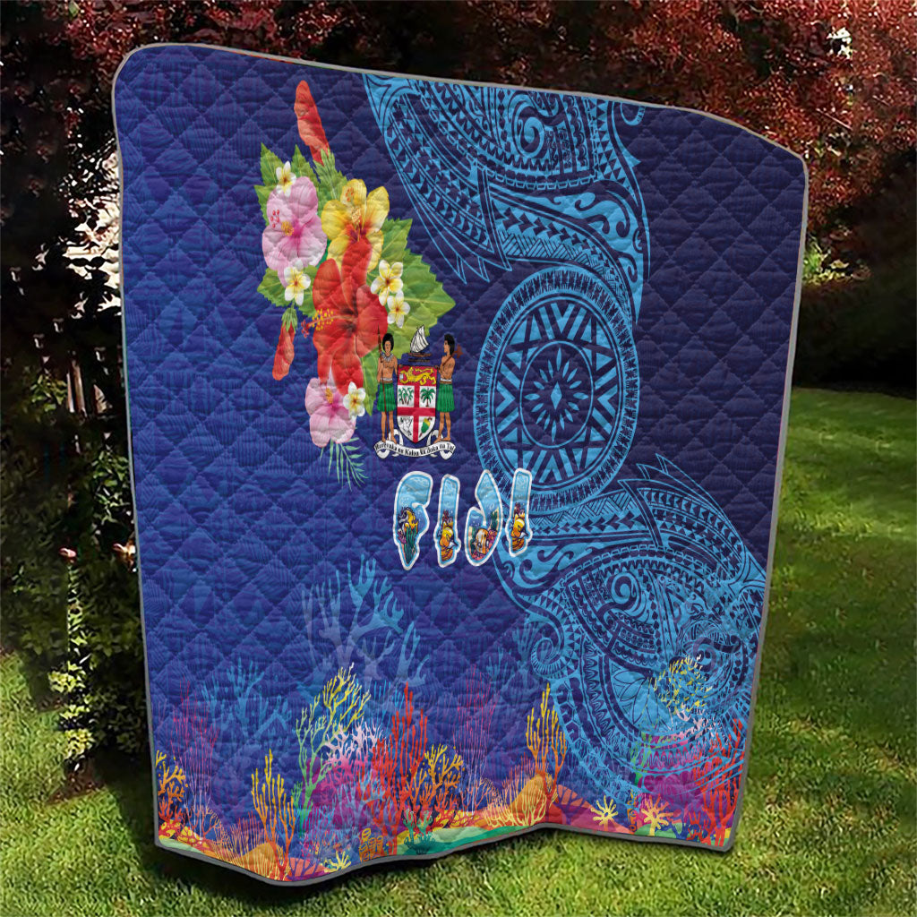 Fiji Day Quilt Coral Reef with Tapa Motifs and Hibiscus Ocean Vibe