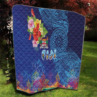 Fiji Day Quilt Coral Reef with Tapa Motifs and Hibiscus Ocean Vibe