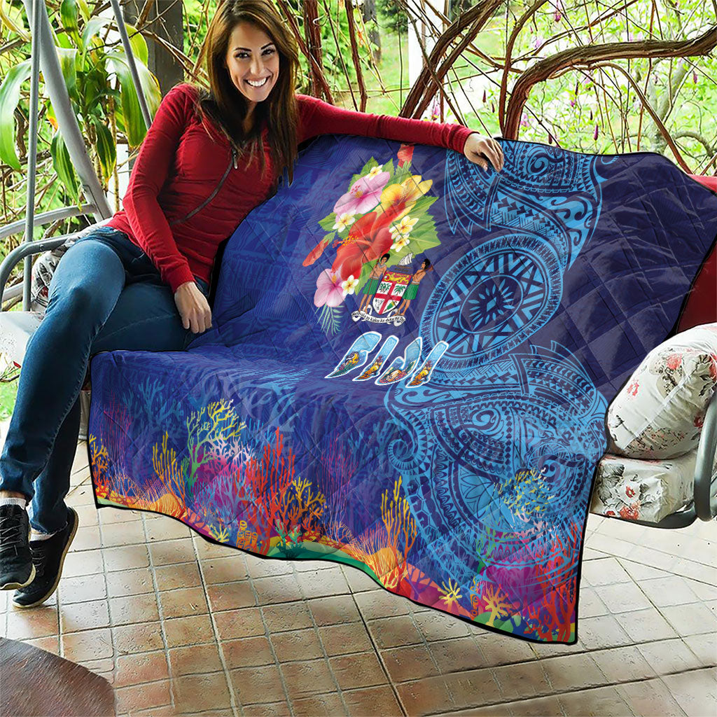 Fiji Day Quilt Coral Reef with Tapa Motifs and Hibiscus Ocean Vibe