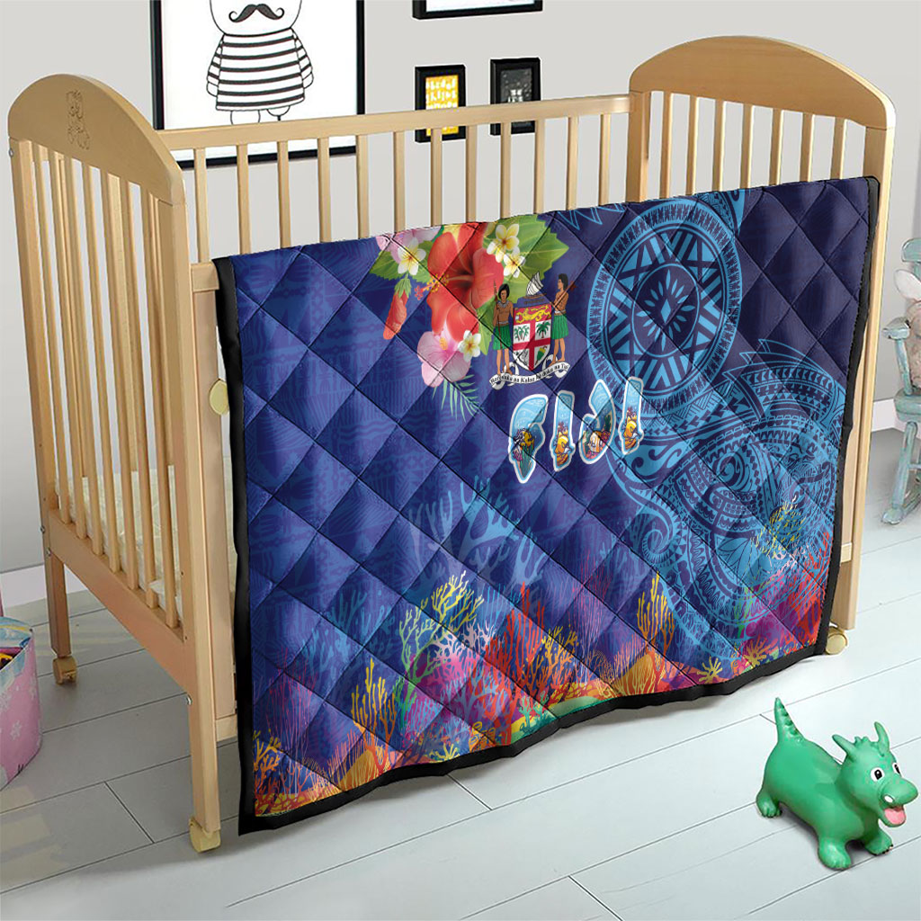 Fiji Day Quilt Coral Reef with Tapa Motifs and Hibiscus Ocean Vibe