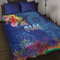 Fiji Day Quilt Bed Set Coral Reef with Tapa Motifs and Hibiscus Ocean Vibe