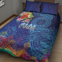 Fiji Day Quilt Bed Set Coral Reef with Tapa Motifs and Hibiscus Ocean Vibe