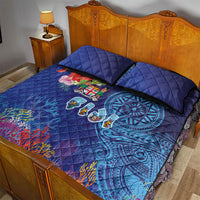 Fiji Day Quilt Bed Set Coral Reef with Tapa Motifs and Hibiscus Ocean Vibe