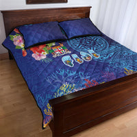 Fiji Day Quilt Bed Set Coral Reef with Tapa Motifs and Hibiscus Ocean Vibe
