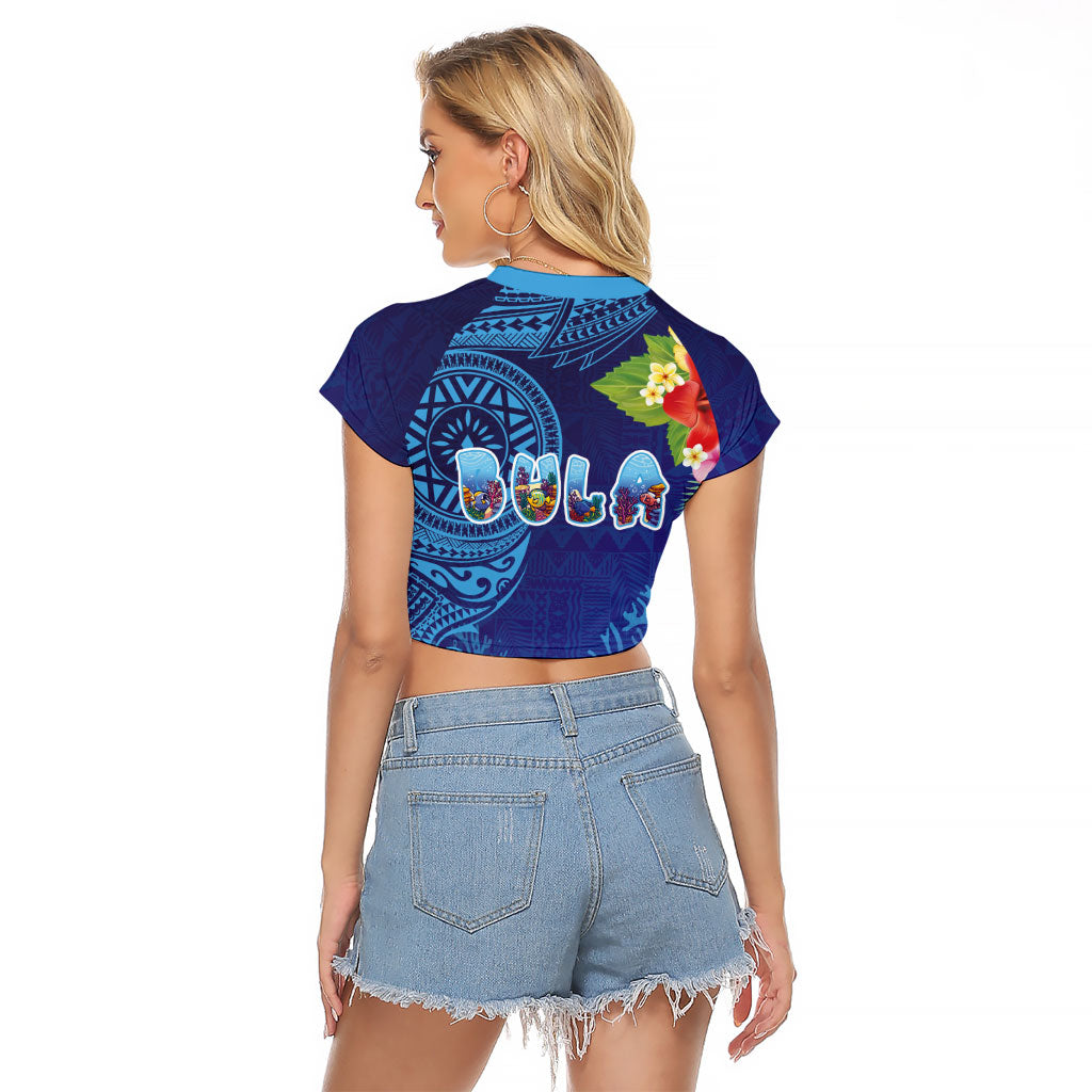 Fiji Day Raglan Cropped T Shirt Coral Reef with Tapa Motifs and Hibiscus Ocean Vibe
