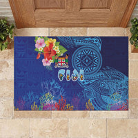 Fiji Day Rubber Doormat Coral Reef with Tapa Motifs and Hibiscus Ocean Vibe
