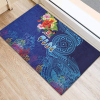 Fiji Day Rubber Doormat Coral Reef with Tapa Motifs and Hibiscus Ocean Vibe