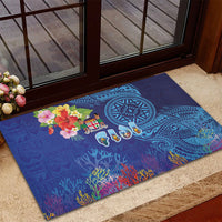 Fiji Day Rubber Doormat Coral Reef with Tapa Motifs and Hibiscus Ocean Vibe