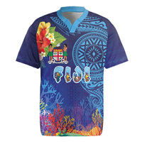 Fiji Day Rugby Jersey Coral Reef with Tapa Motifs and Hibiscus Ocean Vibe