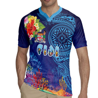 Fiji Day Rugby Jersey Coral Reef with Tapa Motifs and Hibiscus Ocean Vibe