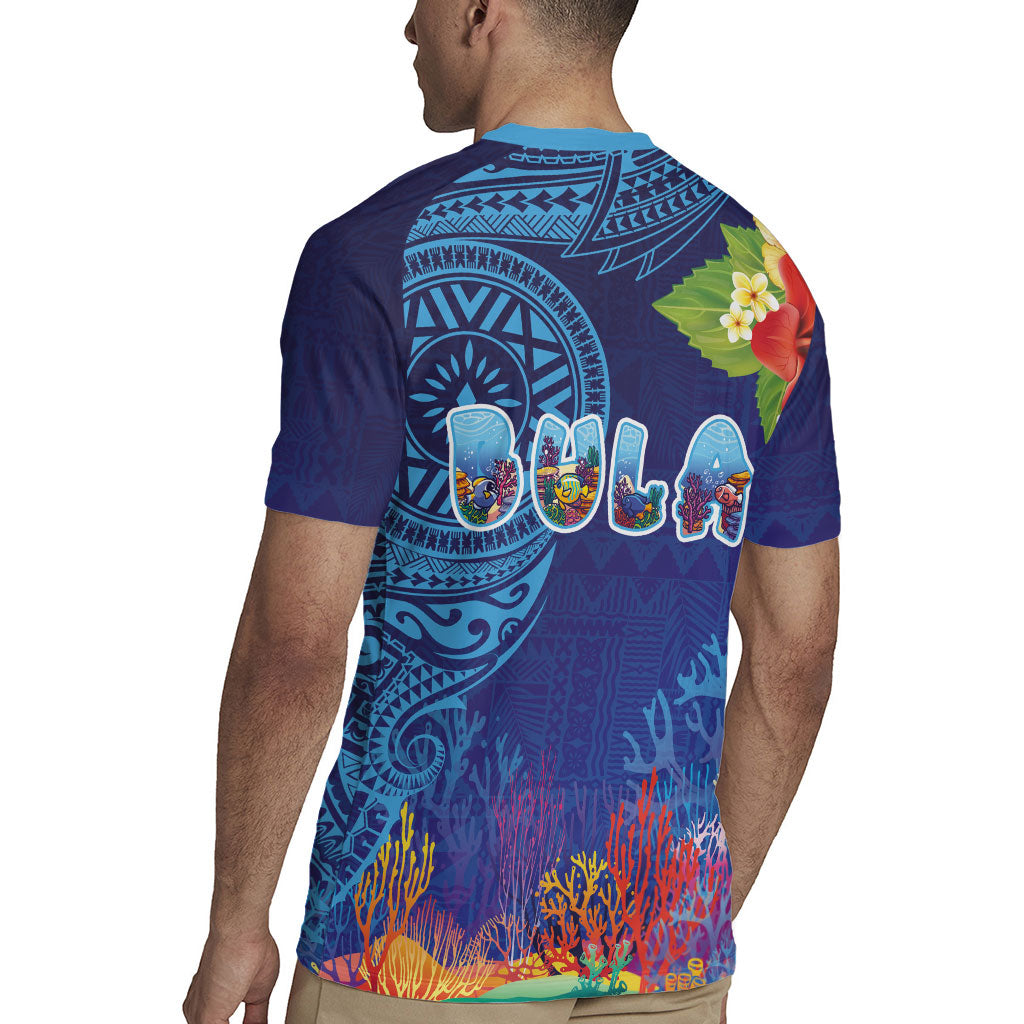 Fiji Day Rugby Jersey Coral Reef with Tapa Motifs and Hibiscus Ocean Vibe