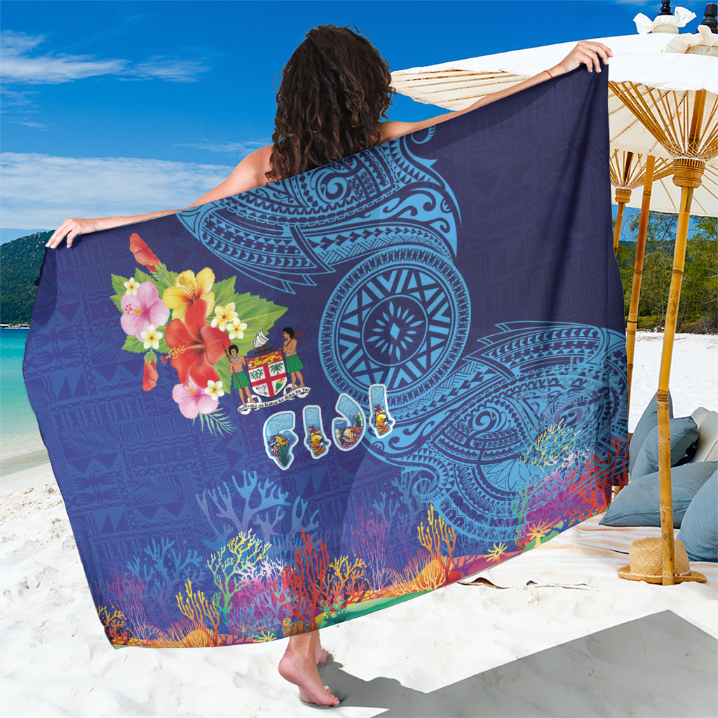 Fiji Day Sarong Coral Reef with Tapa Motifs and Hibiscus Ocean Vibe