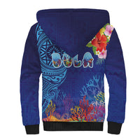 Fiji Day Sherpa Hoodie Coral Reef with Tapa Motifs and Hibiscus Ocean Vibe