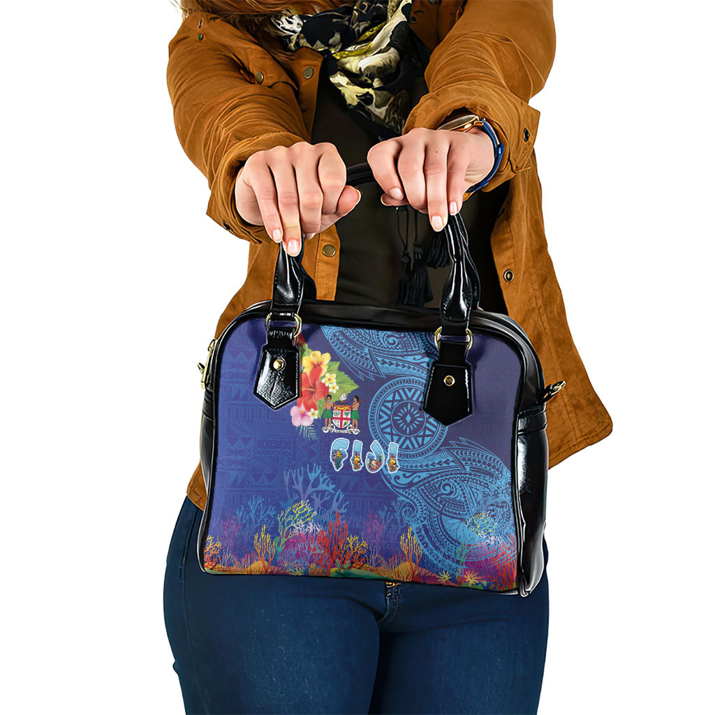 Fiji Day Shoulder Handbag Coral Reef with Tapa Motifs and Hibiscus Ocean Vibe