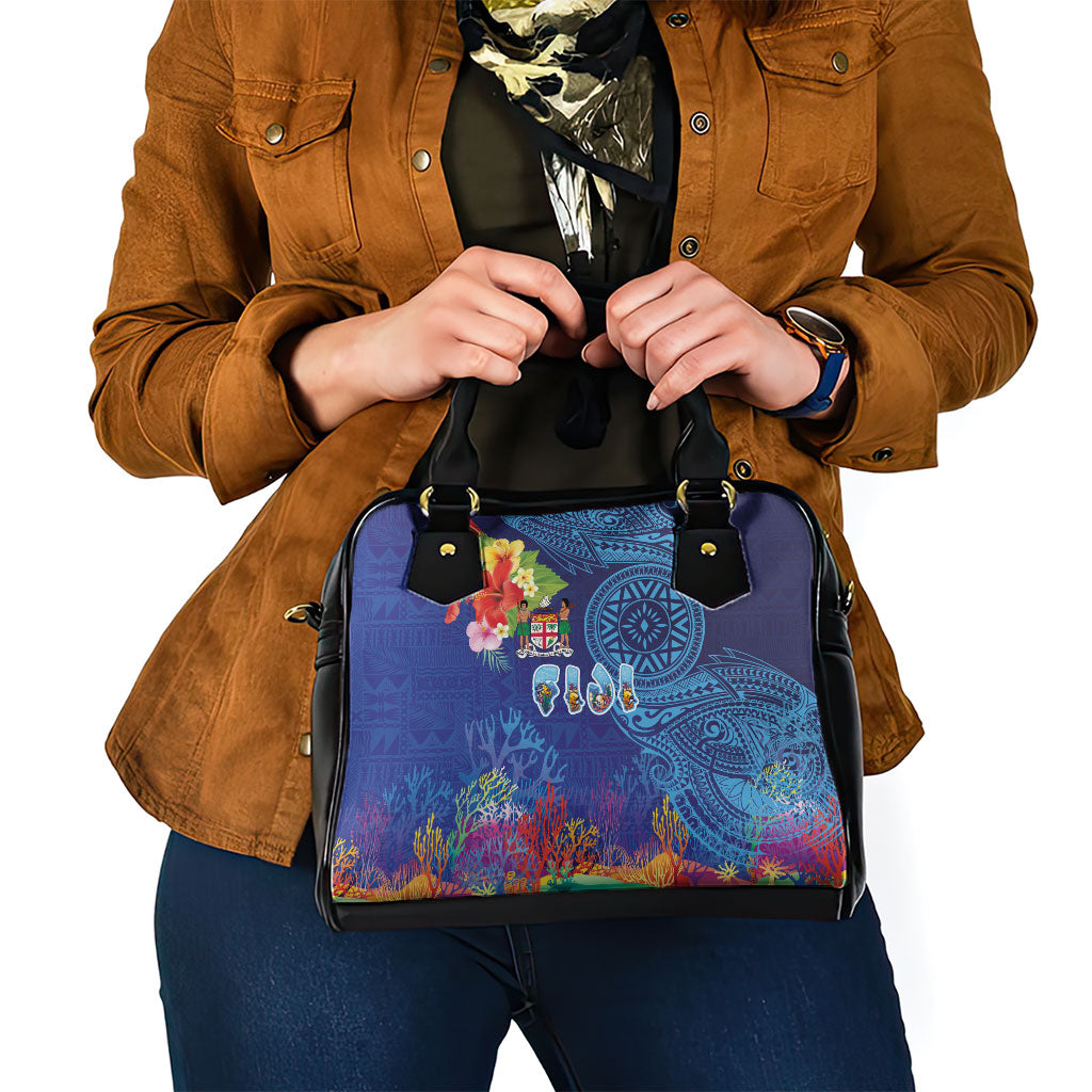 Fiji Day Shoulder Handbag Coral Reef with Tapa Motifs and Hibiscus Ocean Vibe