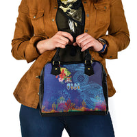 Fiji Day Shoulder Handbag Coral Reef with Tapa Motifs and Hibiscus Ocean Vibe