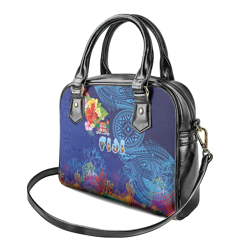 Fiji Day Shoulder Handbag Coral Reef with Tapa Motifs and Hibiscus Ocean Vibe