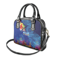 Fiji Day Shoulder Handbag Coral Reef with Tapa Motifs and Hibiscus Ocean Vibe