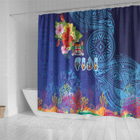 Fiji Day Shower Curtain Coral Reef with Tapa Motifs and Hibiscus Ocean Vibe