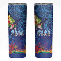 Fiji Day Skinny Tumbler Coral Reef with Tapa Motifs and Hibiscus Ocean Vibe