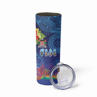 Fiji Day Skinny Tumbler Coral Reef with Tapa Motifs and Hibiscus Ocean Vibe