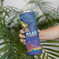 Fiji Day Skinny Tumbler Coral Reef with Tapa Motifs and Hibiscus Ocean Vibe