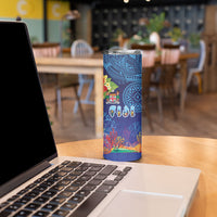 Fiji Day Skinny Tumbler Coral Reef with Tapa Motifs and Hibiscus Ocean Vibe