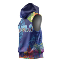 Fiji Day Sleeveless Hoodie Coral Reef with Tapa Motifs and Hibiscus Ocean Vibe
