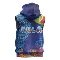 Fiji Day Sleeveless Zip Hoodie Coral Reef with Tapa Motifs and Hibiscus Ocean Vibe