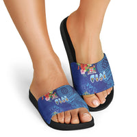 Fiji Day Slide Sandals Coral Reef with Tapa Motifs and Hibiscus Ocean Vibe