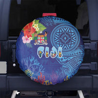Fiji Day Spare Tire Cover Coral Reef with Tapa Motifs and Hibiscus Ocean Vibe