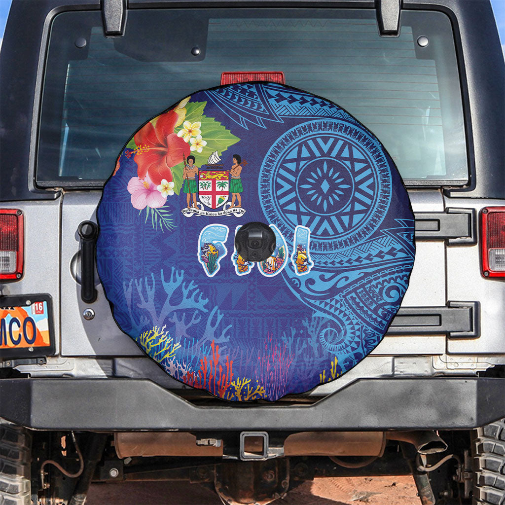 Fiji Day Spare Tire Cover Coral Reef with Tapa Motifs and Hibiscus Ocean Vibe