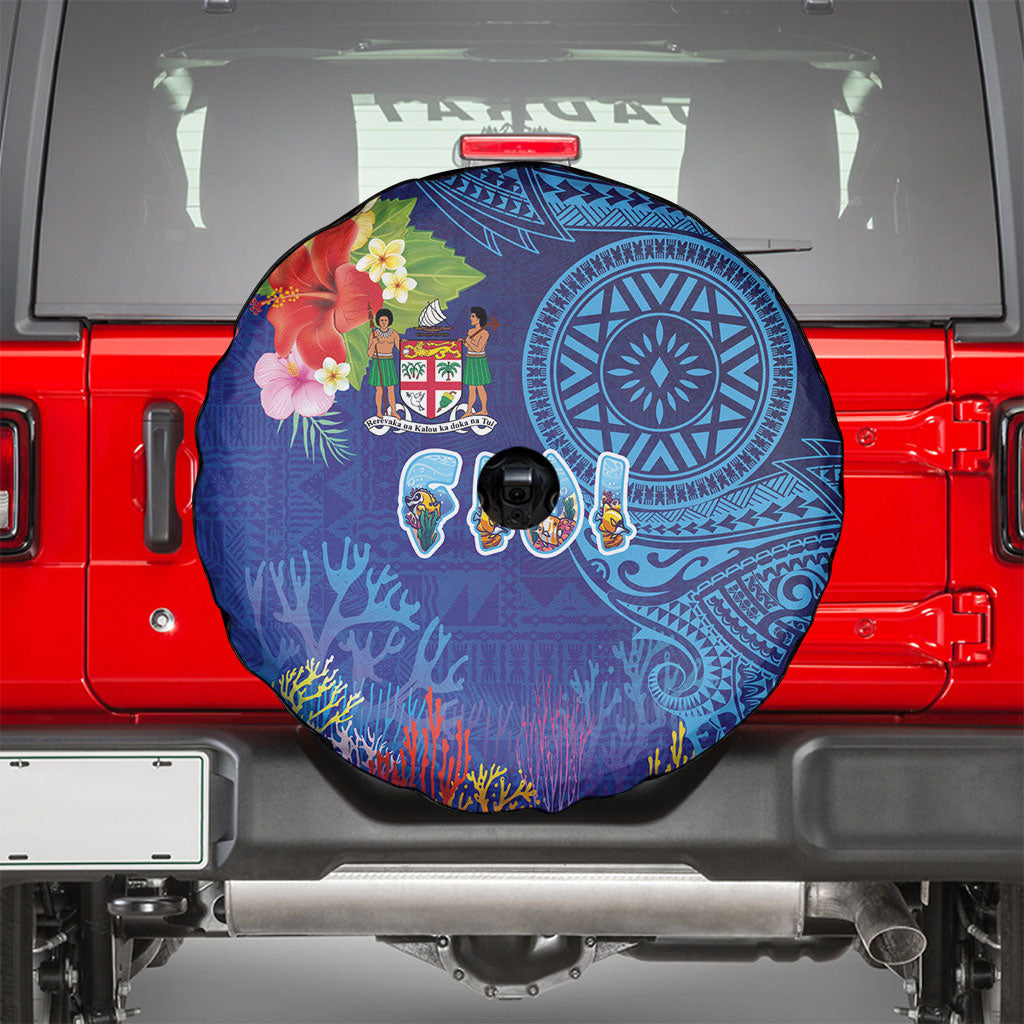 Fiji Day Spare Tire Cover Coral Reef with Tapa Motifs and Hibiscus Ocean Vibe