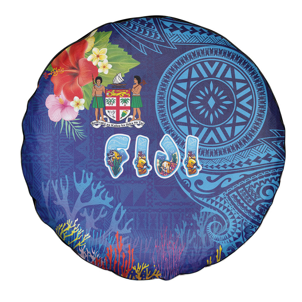 Fiji Day Spare Tire Cover Coral Reef with Tapa Motifs and Hibiscus Ocean Vibe
