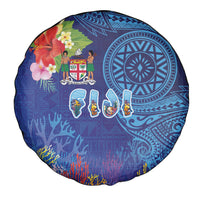 Fiji Day Spare Tire Cover Coral Reef with Tapa Motifs and Hibiscus Ocean Vibe