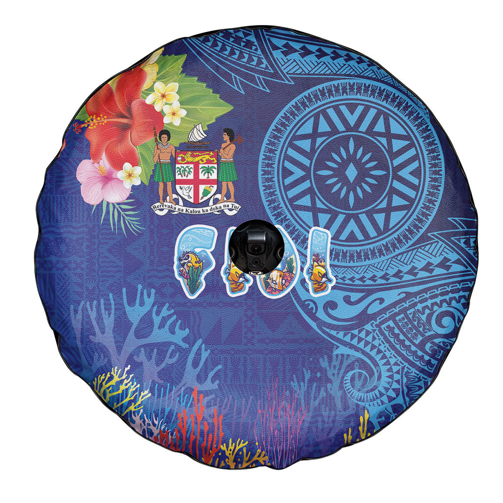 Fiji Day Spare Tire Cover Coral Reef with Tapa Motifs and Hibiscus Ocean Vibe